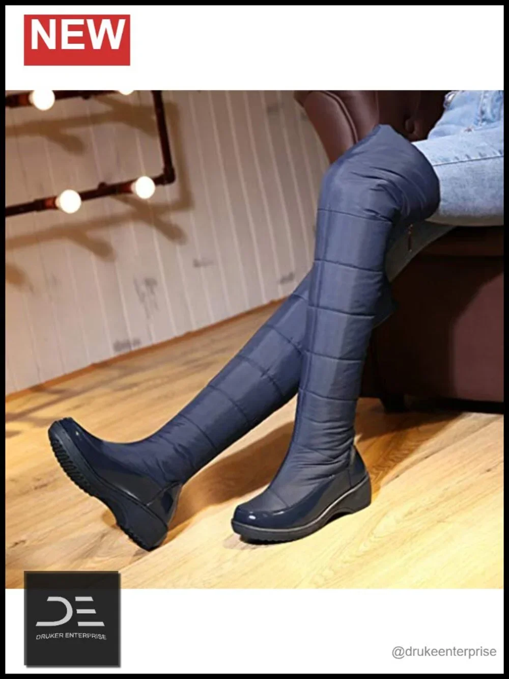 Women's Over Knee Snow Boots Waterproof Fur Lined Mid Heel Wide Calf Zip Winter